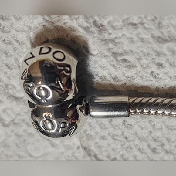 LIKE NEW AUTHENTIC PANDORA BRACELET WITH 2 PANDORA CHARMS 8 Inch - Picture 8 of 11